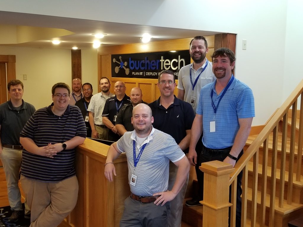 Buchertech technical staff in the office lobby, June 2019