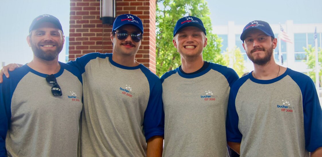 Buchertech technicians Zach, Alex and Brenden outside the office