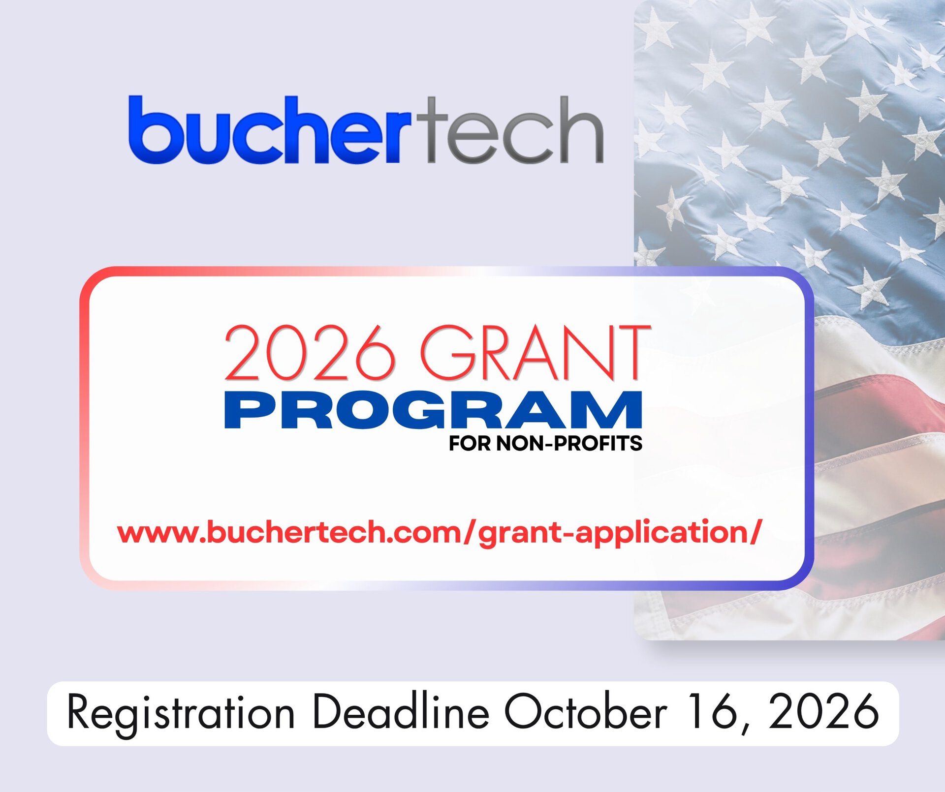 Buchertech 2026 Grant Program graphic with an October 16, 2026 registration deadline